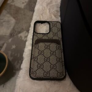 Gucci Gray Phone Case with Card Holder for IPhone 15 Pro Max